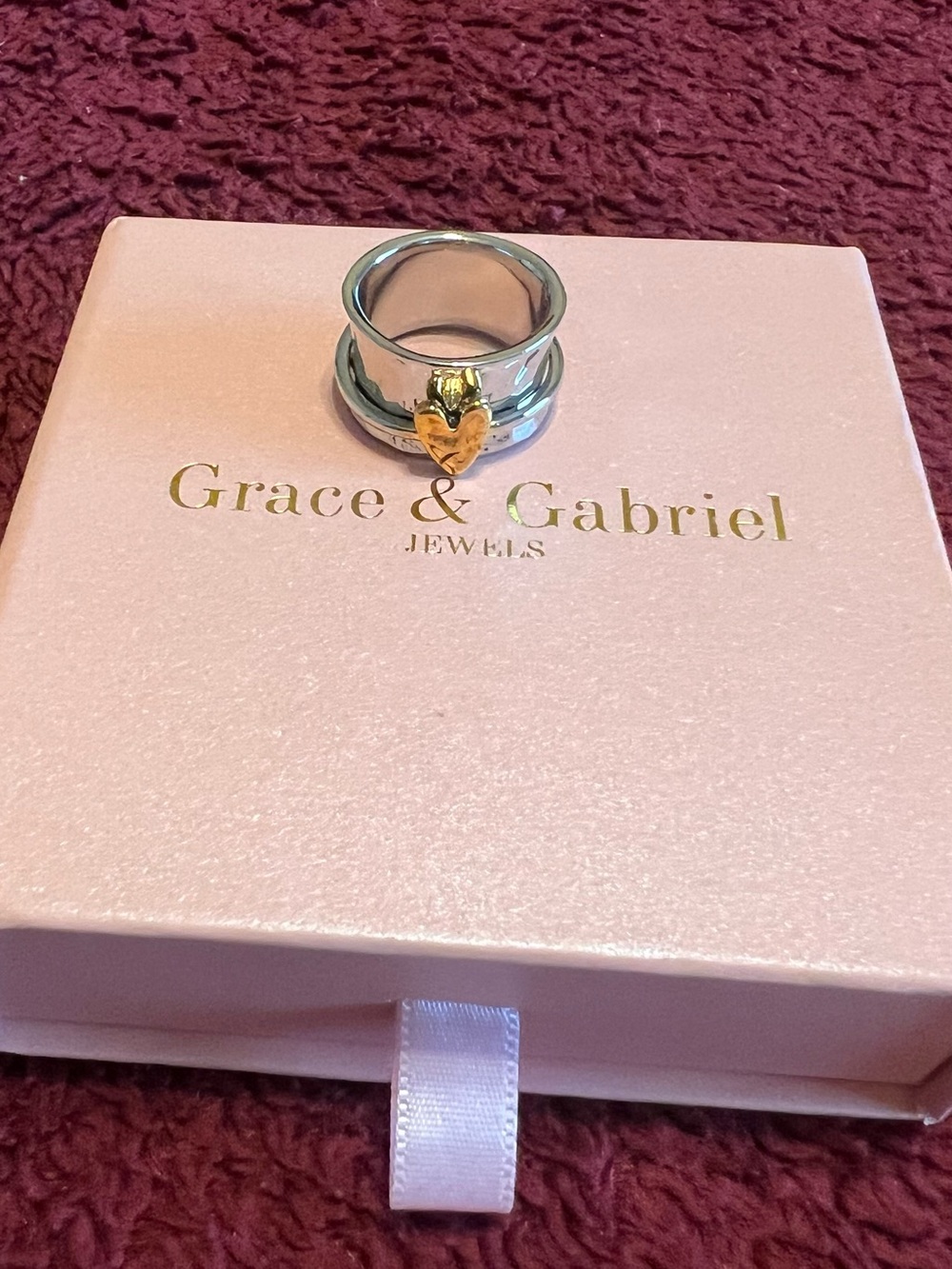 Grace & Gabriel Two-Tone Heart Stackable Ring - Silver Band with Gold Heart